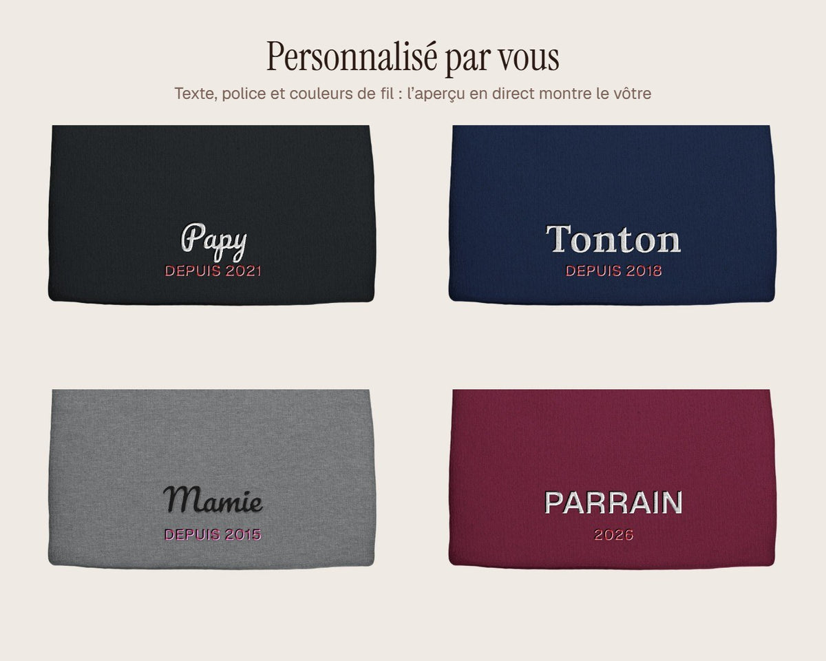 Exemples de personnalisation : Bonnet brodé « Maman depuis… » personnalisé