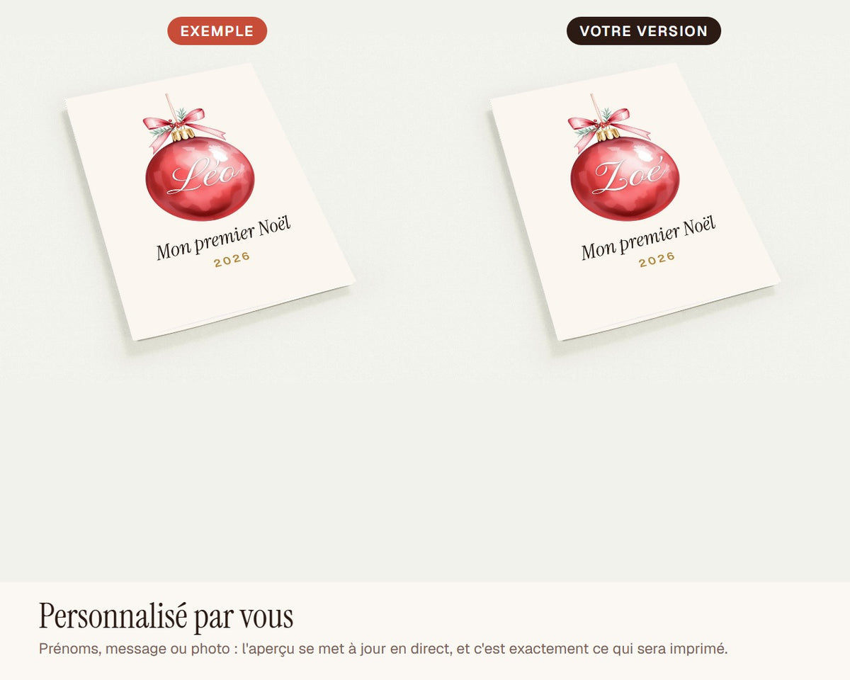 Carte « Mon premier Noël » bébé personnalisée (lot de 10) – exemple de personnalisation