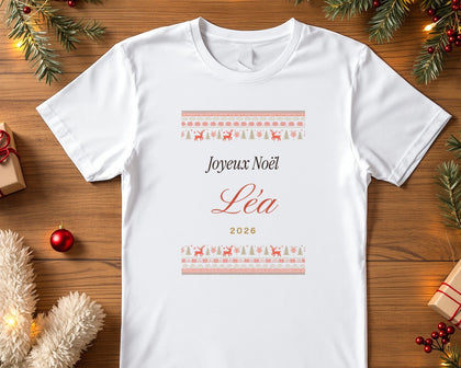 T-shirt de Noël « pull tricoté » personnalisé avec prénom
