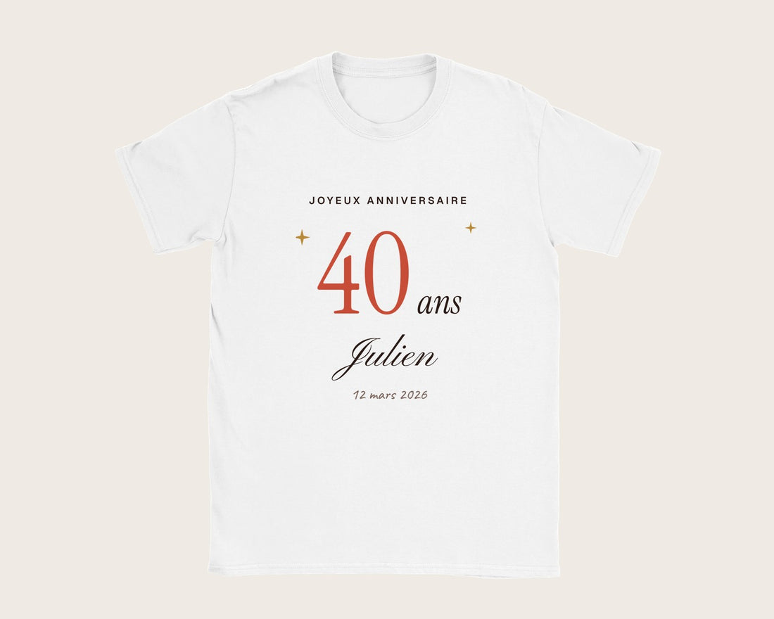 T-shirt anniversaire personnalisé avec l'âge et le prénom – t-shirt blanc