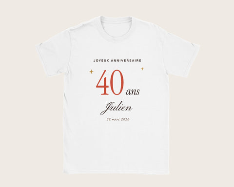 T-shirt anniversaire personnalisé avec l'âge et le prénom – t-shirt blanc