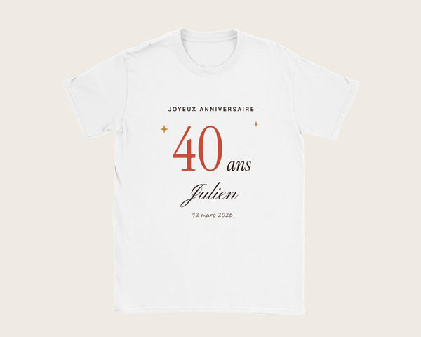 T-shirt anniversaire personnalisé avec l'âge et le prénom – t-shirt blanc