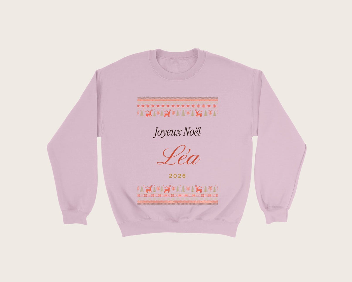 Pull de Noël personnalisé avec prénom (sweat) – sweat col rond rose clair