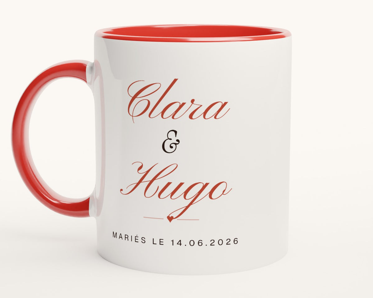 Mug personnalisé mariage avec la date – intérieur et anse rouges