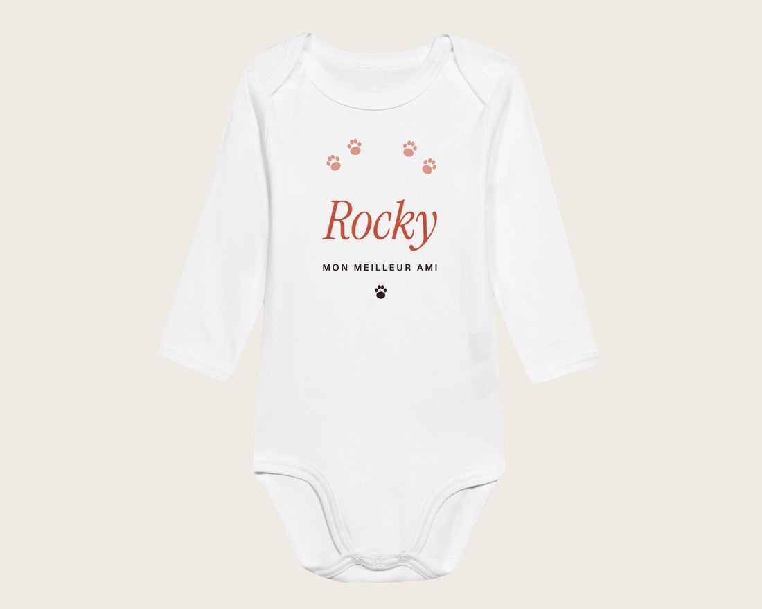 Body bébé « Mon meilleur ami » avec le nom du chien – body manches longues blanc
