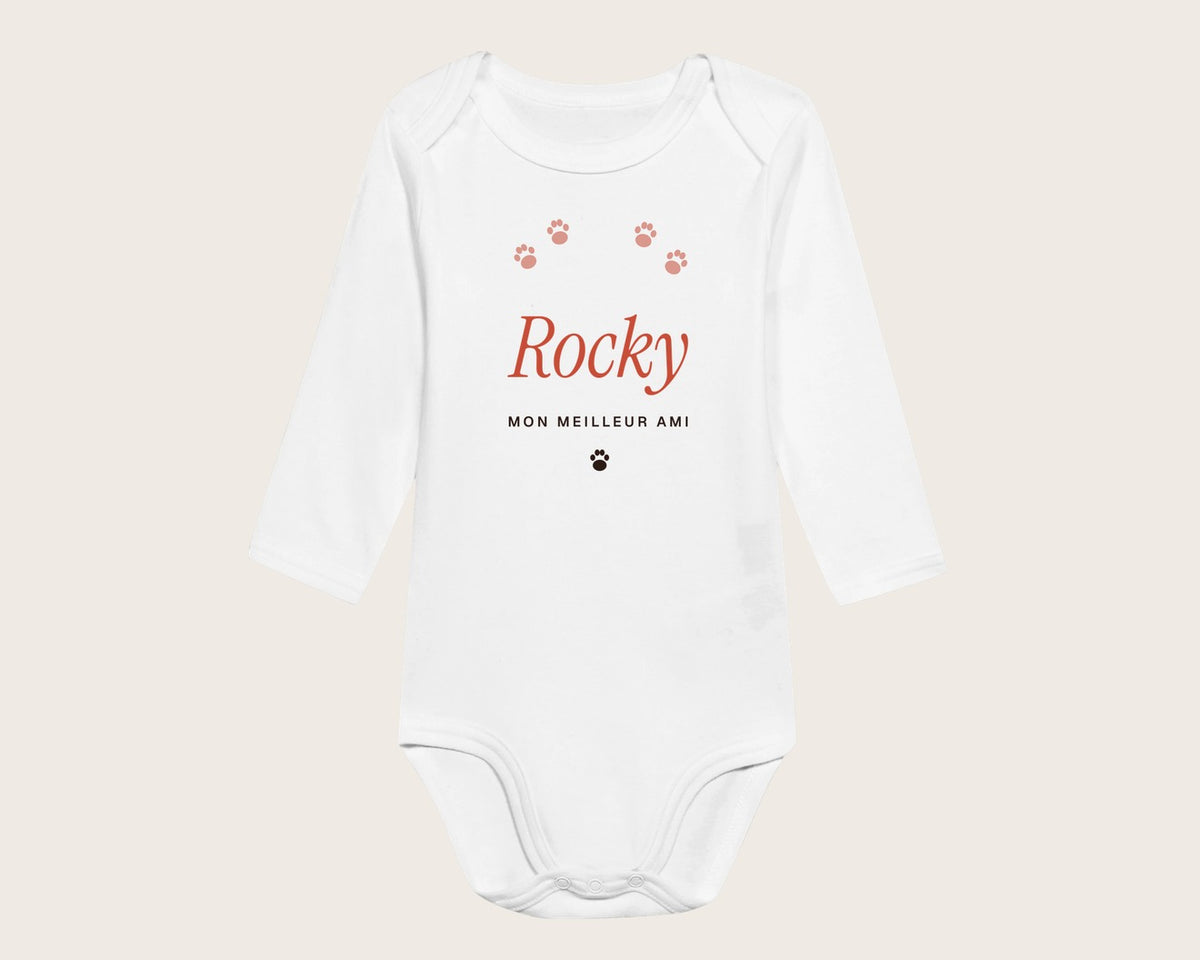 Body bébé « Mon meilleur ami » avec le nom du chien – body manches longues blanc