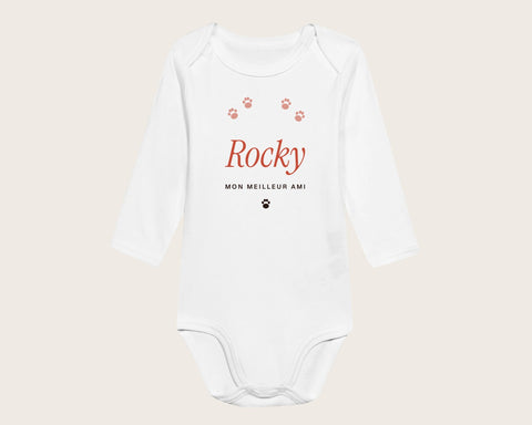 Body bébé « Mon meilleur ami » avec le nom du chien – body manches longues blanc