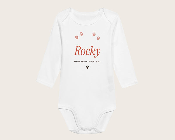 Body bébé « Mon meilleur ami » avec le nom du chien – body manches longues blanc