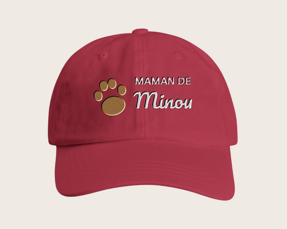 Casquette brodée « Maman de » avec le nom de votre chat