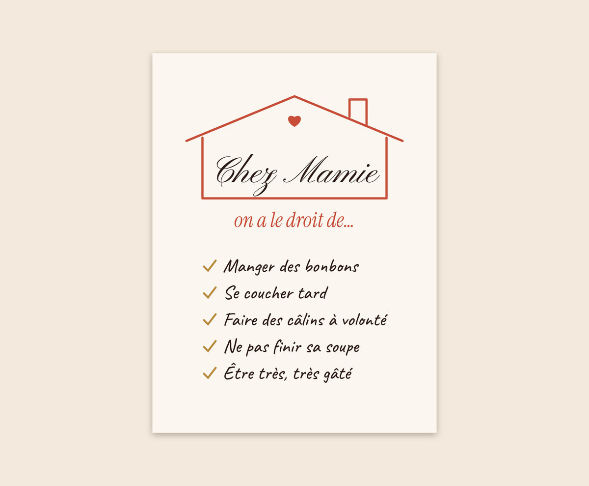 Affiche « Chez Mamie, on a le droit de… » personnalisée – Affiche 30×40 cm