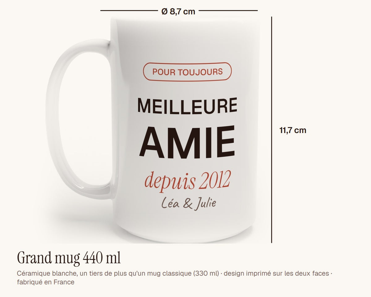 Mug personnalisé « Meilleure amie » – grand mug 440 ml, 11,7 cm de haut