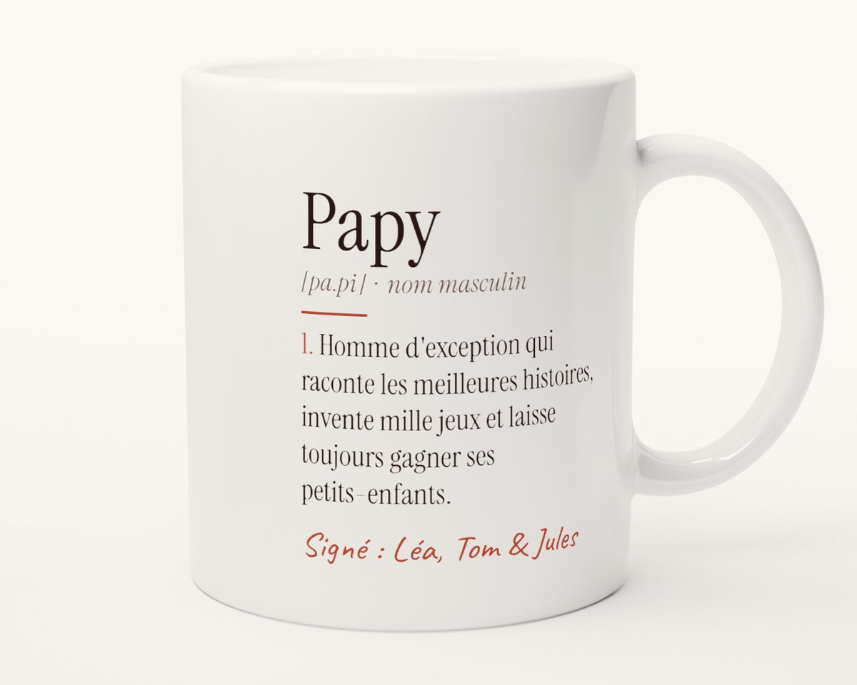 Mug « Définition de Papy » personnalisé – autre face, anse à droite