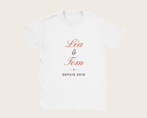 T-shirt couple personnalisé avec vos prénoms – t-shirt blanc