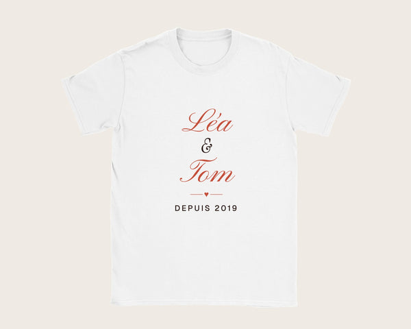 T-shirt couple personnalisé avec vos prénoms – t-shirt blanc