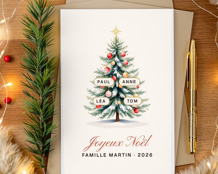 Carte de vœux sapin de famille personnalisée (lot de 10)
