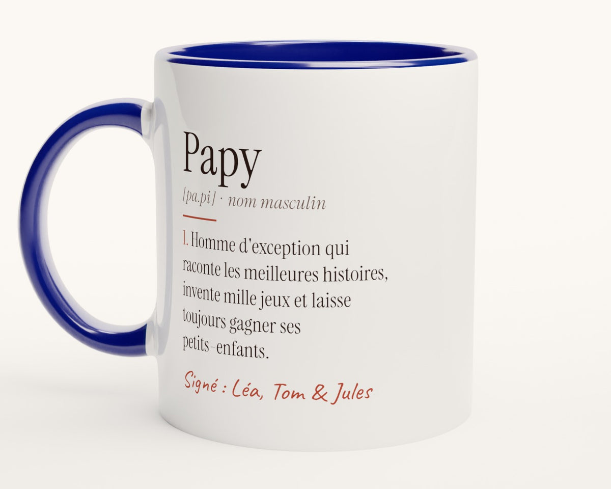 Mug « Définition de Papy » personnalisé – intérieur et anse bleus