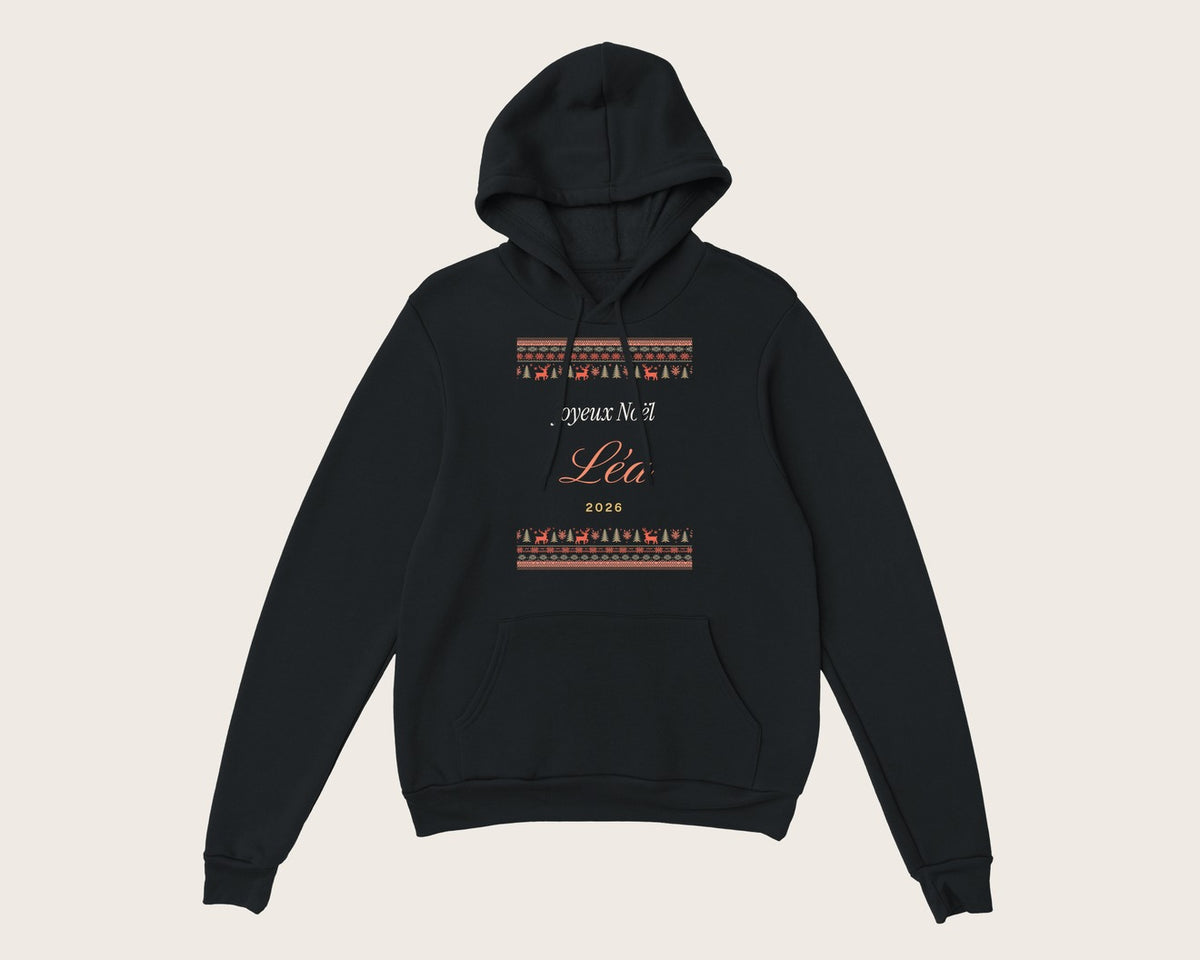 Pull de Noël personnalisé avec prénom (sweat) – sweat à capuche noir