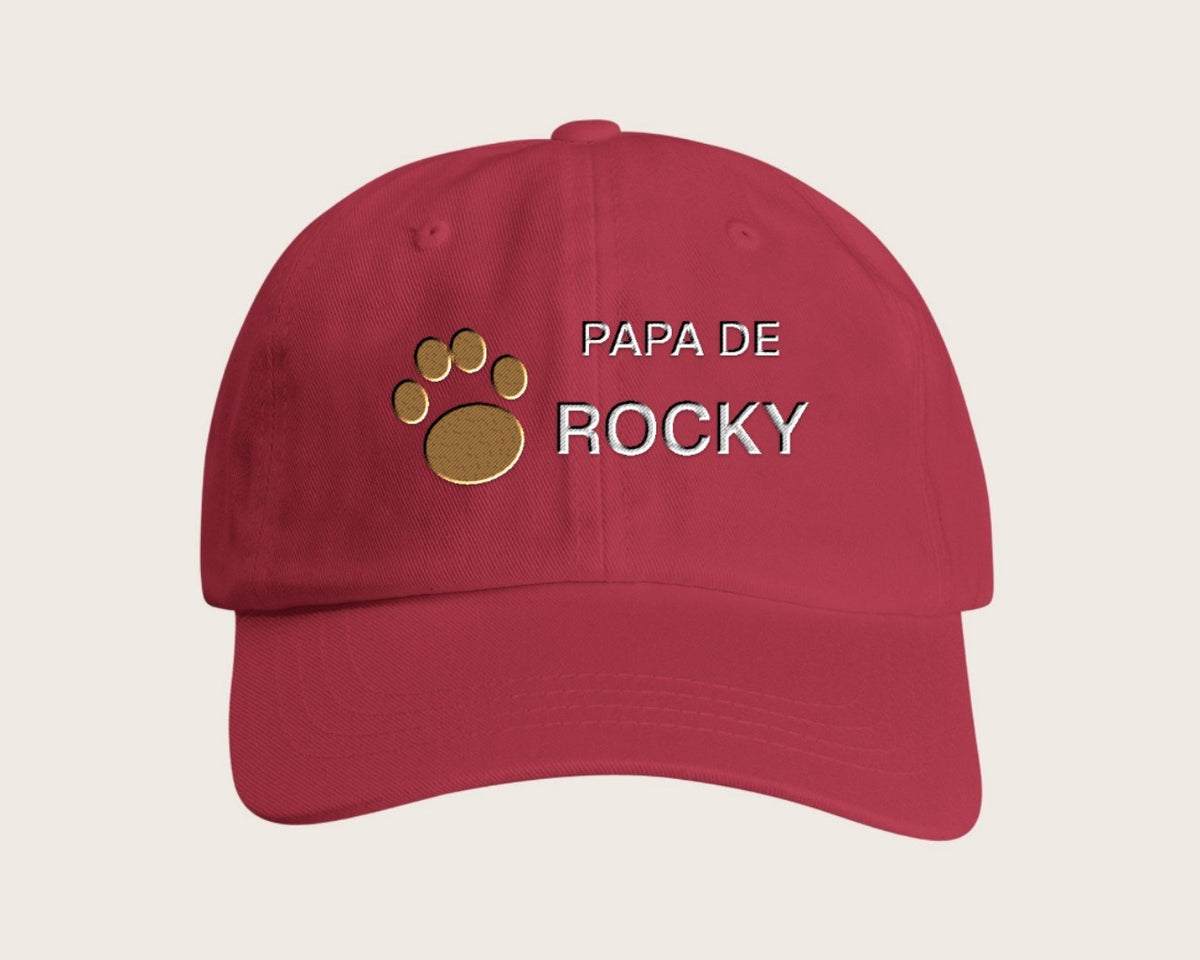 Casquette brodée « Papa de » avec le nom de votre chien – framboise