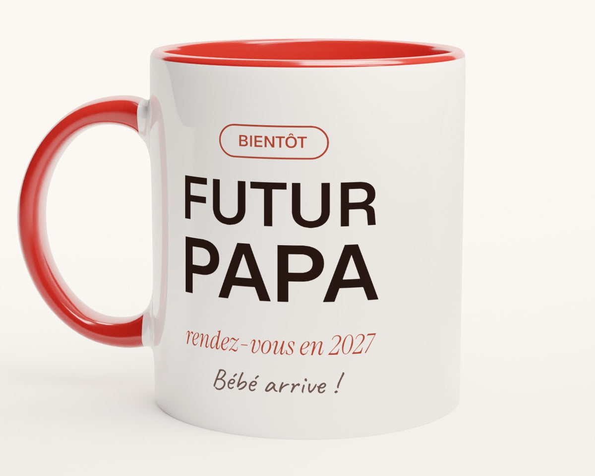 Mug personnalisé « Futur papa » annonce de grossesse – intérieur et anse rouges