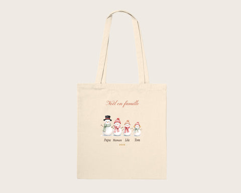 Tote bag de Noël bonshommes de neige personnalisé – tote bag en coton naturel