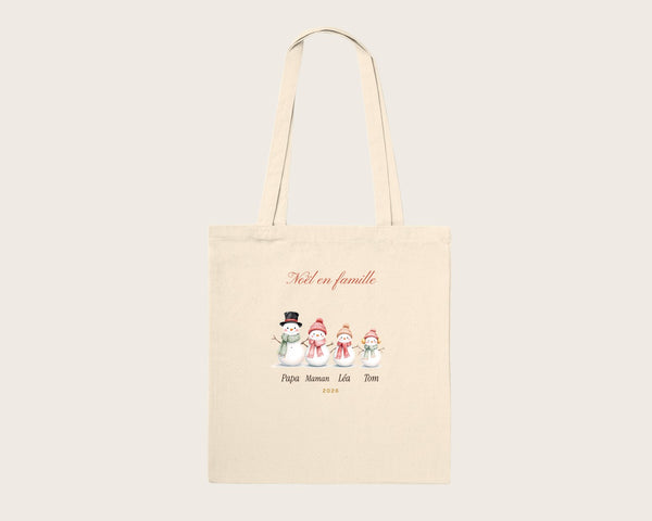 Tote bag de Noël bonshommes de neige personnalisé – tote bag en coton naturel