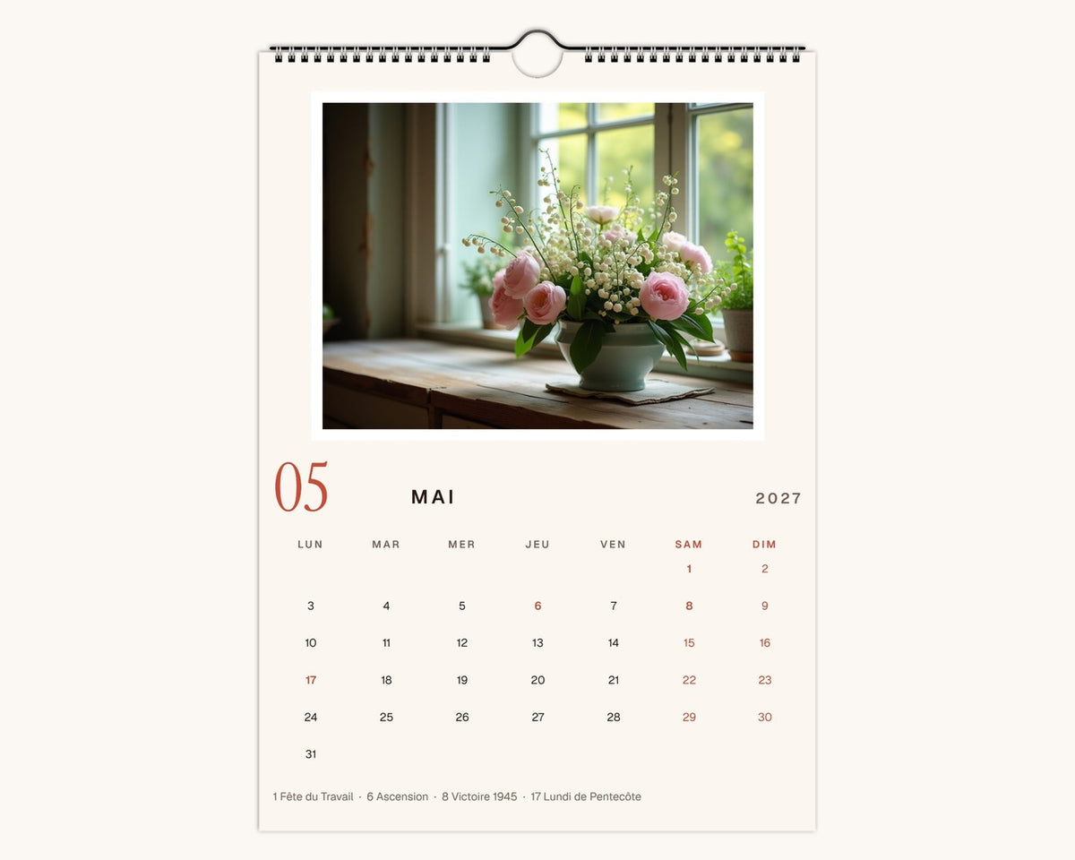 Calendrier photo 2027 minimaliste personnalisé – page de mai