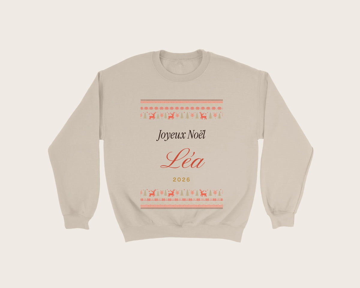 Pull de Noël personnalisé avec prénom (sweat) – sweat col rond sable