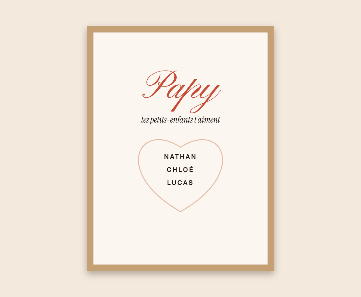 Affiche « Papy » personnalisée avec les prénoms des petits-enfants – Affiche encadrée bois