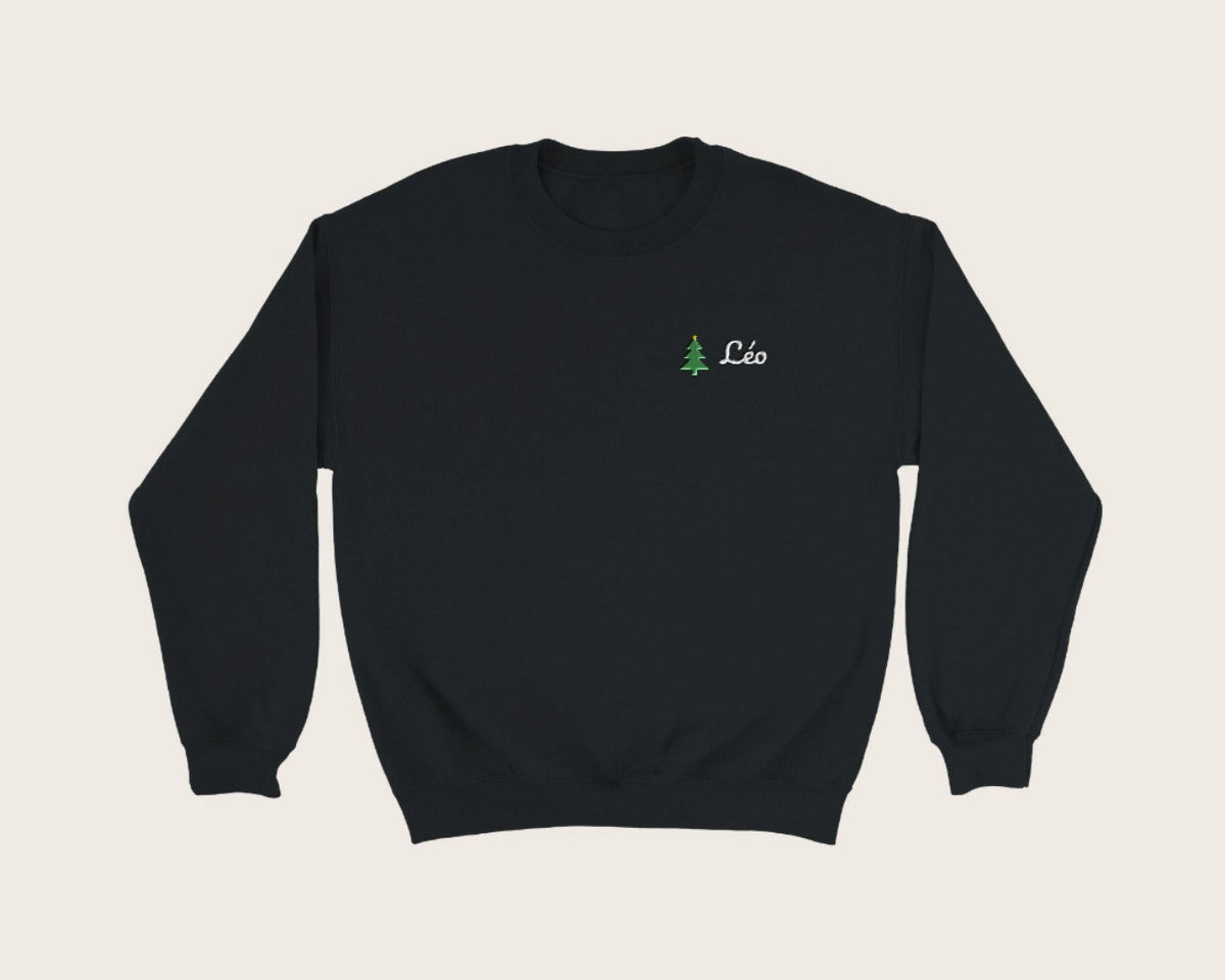 Sweat de Noël brodé avec prénom – sweat col rond noir