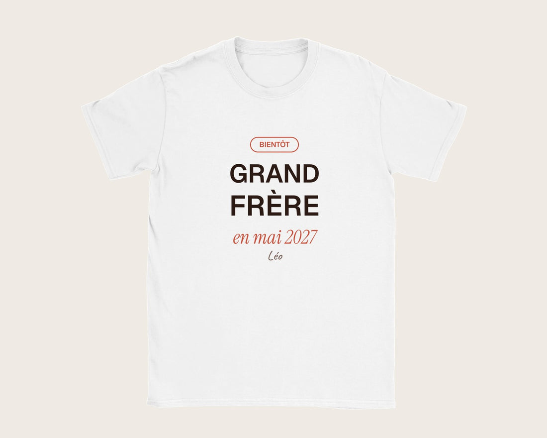 T-shirt « Grand frère » personnalisé pour annoncer une naissance – t-shirt enfant blanc