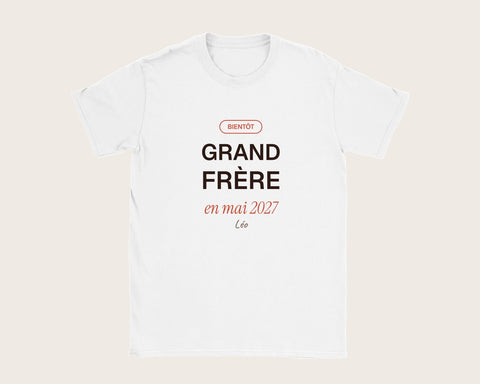 T-shirt « Grand frère » personnalisé pour annoncer une naissance – t-shirt enfant blanc