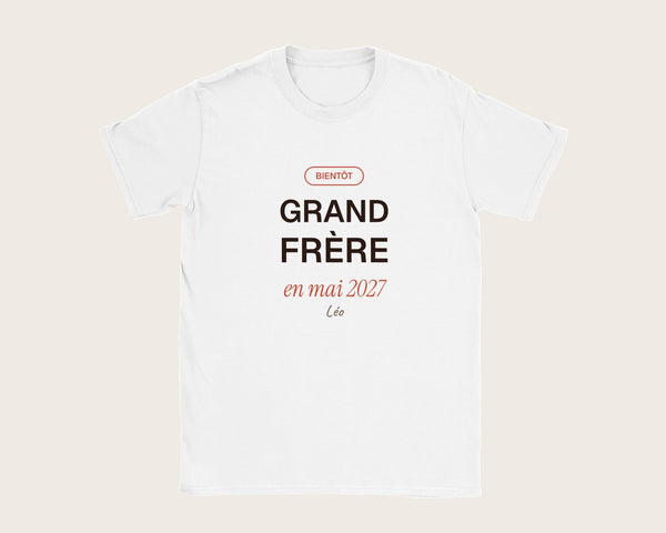 T-shirt « Grand frère » personnalisé pour annoncer une naissance – t-shirt enfant blanc