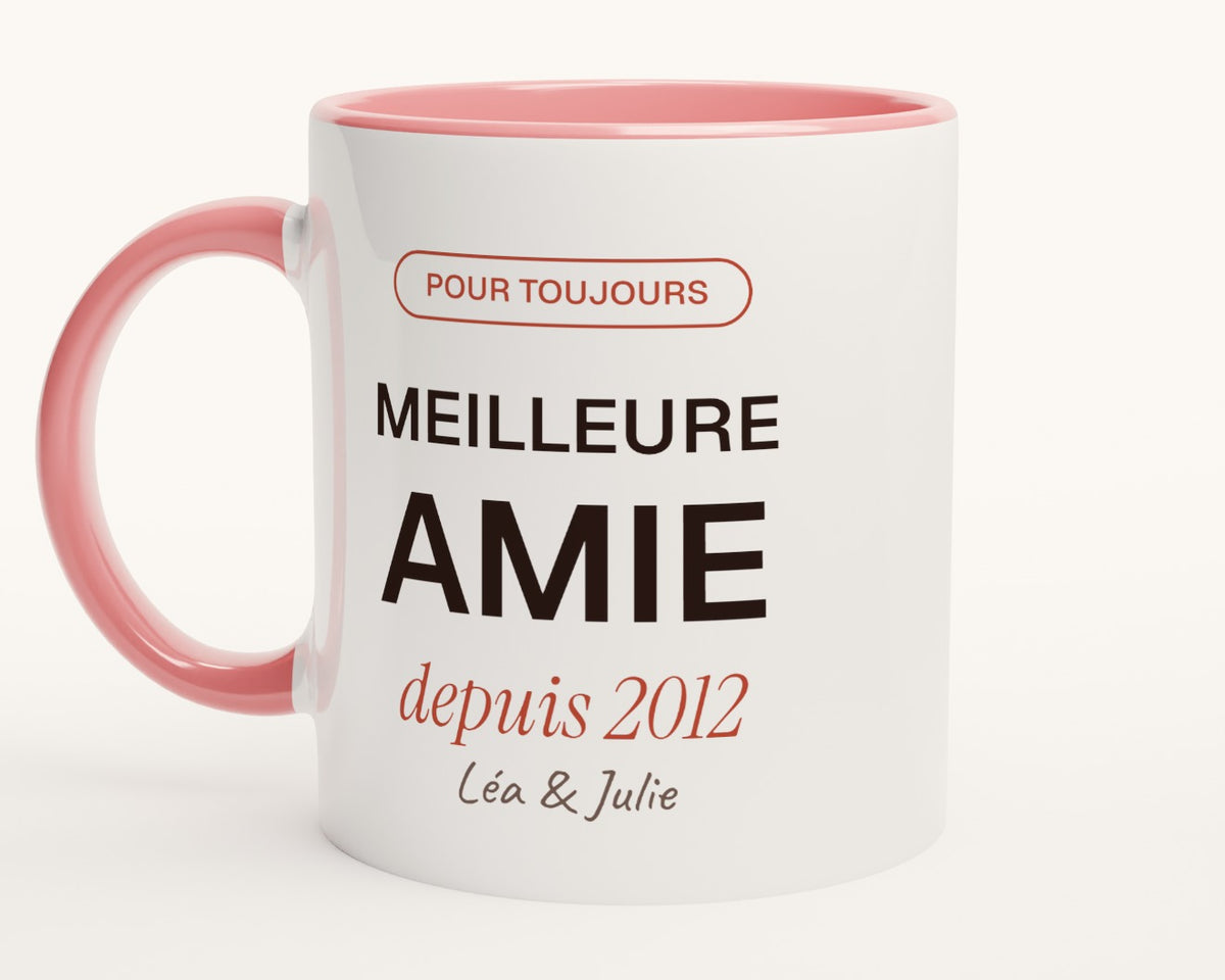 Mug personnalisé « Meilleure amie » – intérieur et anse roses
