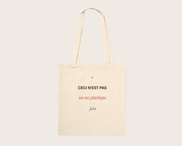Tote bag humour « Ceci n'est pas un sac plastique » personnalisé – tote bag en coton naturel
