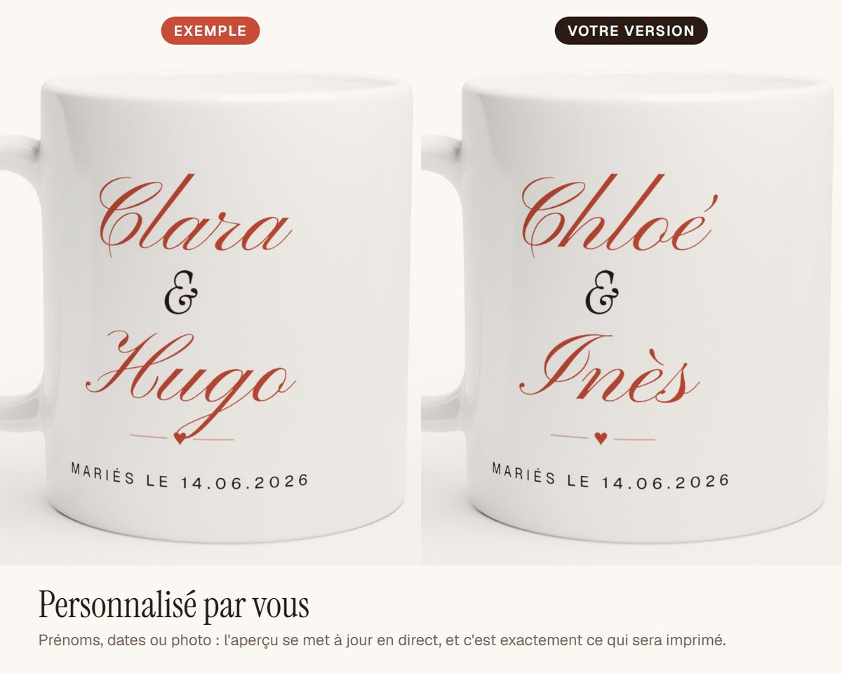 Mug personnalisé mariage avec la date – exemple de personnalisation