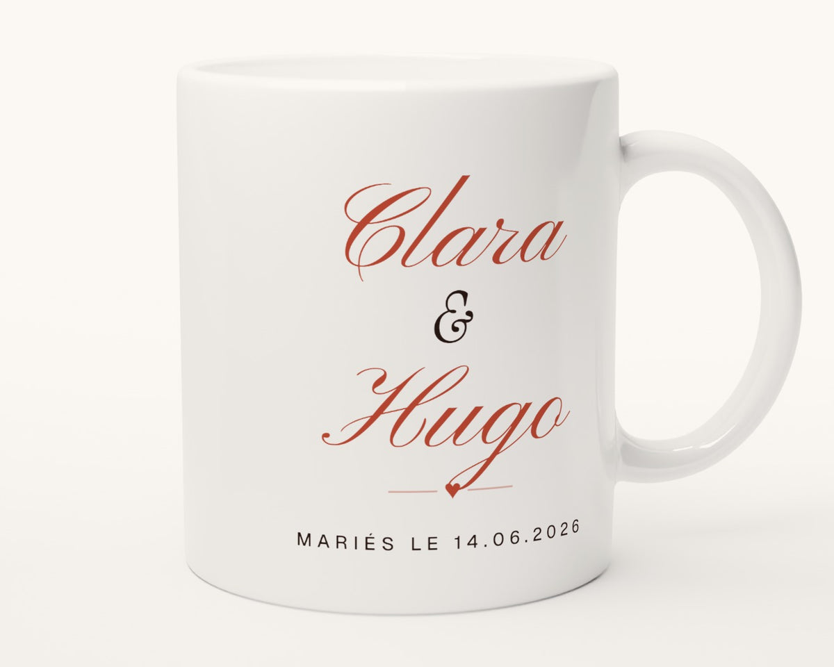 Mug personnalisé mariage avec la date – autre face, anse à droite