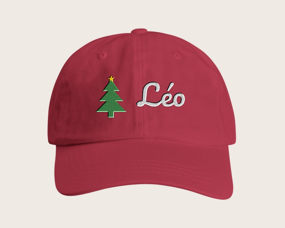 Casquette de Noël brodée avec prénom – framboise