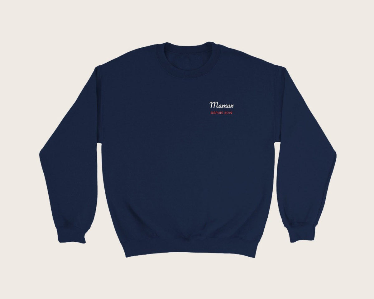 Sweat brodé « Maman depuis… » personnalisé – sweat col rond marine