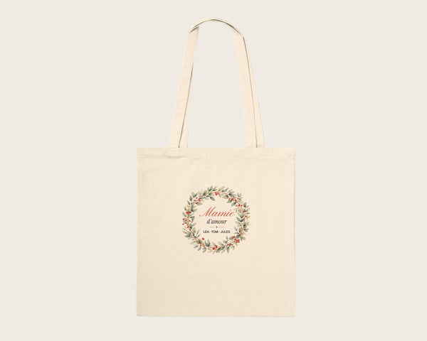 Tote bag personnalisé « Mamie » avec les prénoms des petits-enfants – tote bag en coton naturel