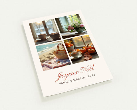 Carte de Noël collage 4 photos personnalisée (lot de 10) – carte pliée A6