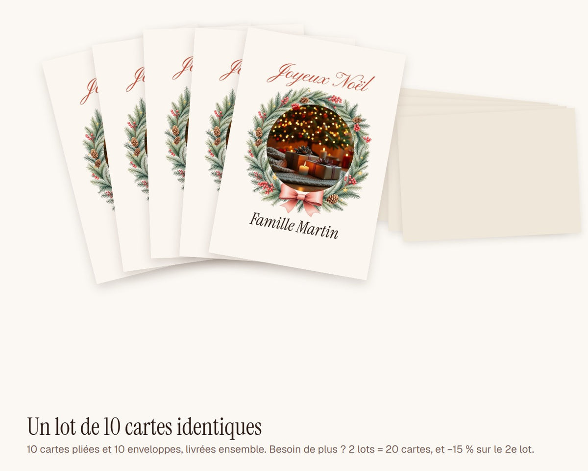 Carte de Noël photo personnalisée (lot de 10) – lot de 10 cartes et enveloppes