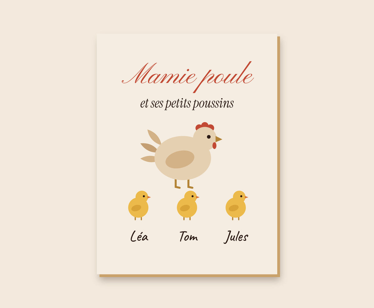 Affiche « Mamie poule » personnalisée avec les petits-enfants – Tableau bois 30×40 cm