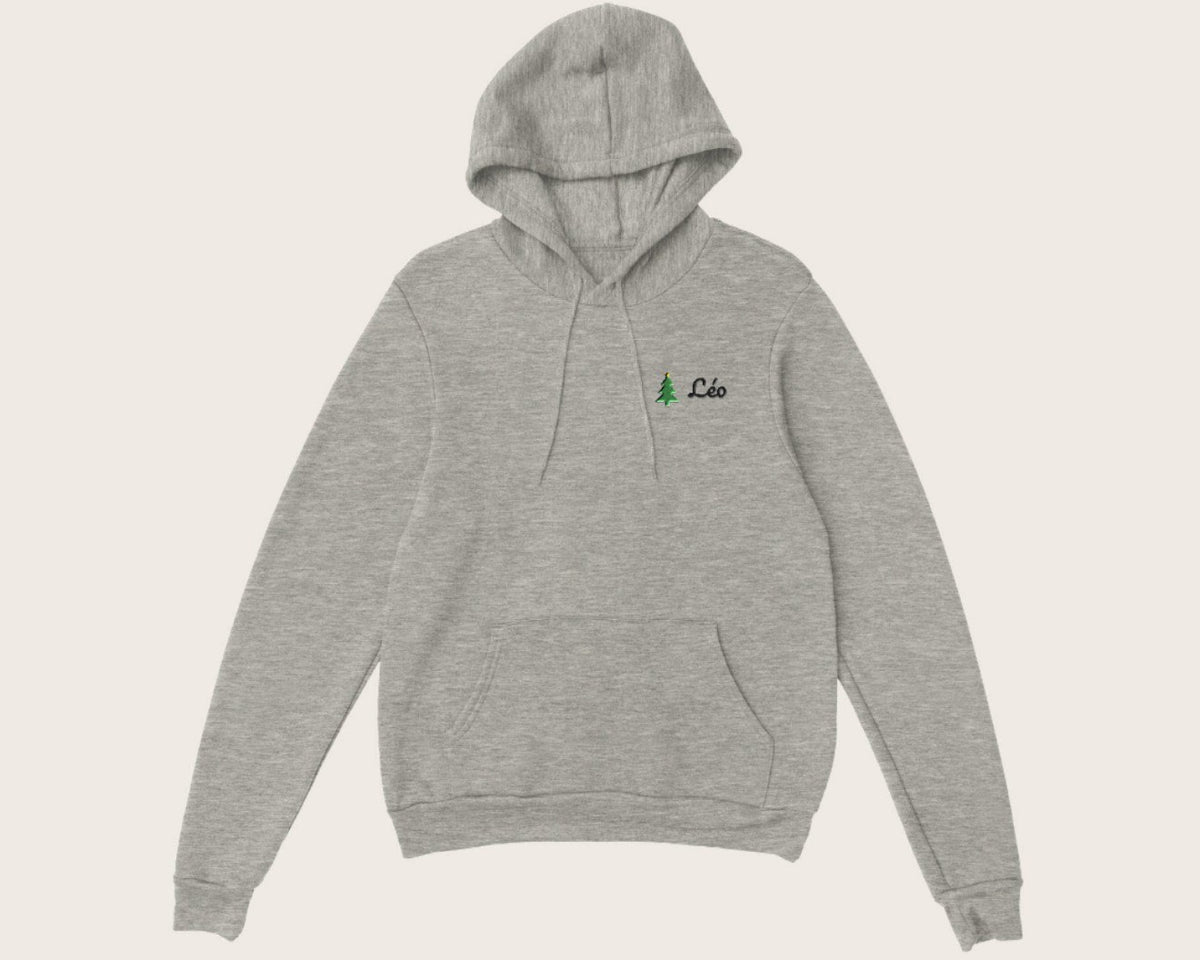 Sweat de Noël brodé avec prénom – sweat à capuche gris chiné