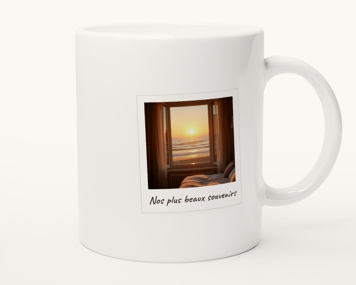 Mug photo polaroid personnalisé avec légende – autre face, anse à droite