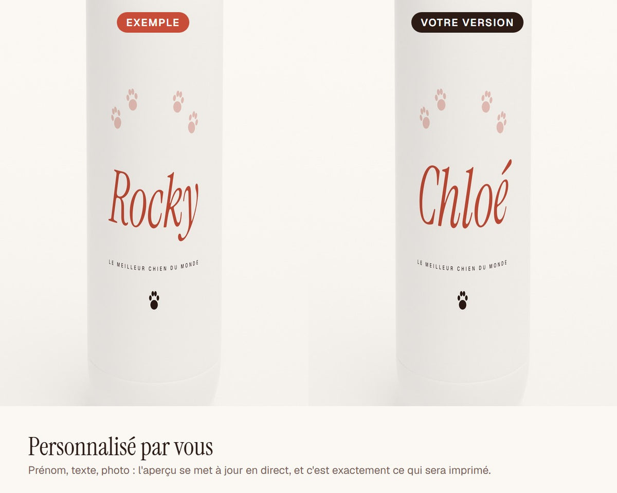 Gourde personnalisée avec le nom de votre chien – exemple de personnalisation