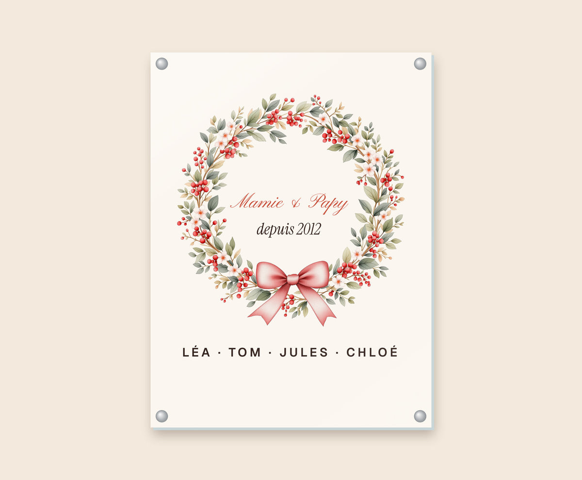 Affiche « Mamie & Papy » couronne personnalisée – Tableau plexi 30×40 cm