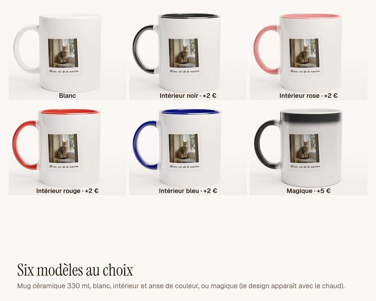 Mug personnalisé avec la photo de votre chat – les six modèles de mug