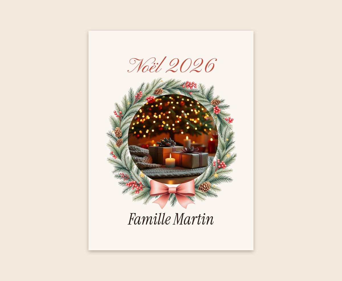 Affiche photo de Noël personnalisée dans une couronne – Affiche 30×40 cm