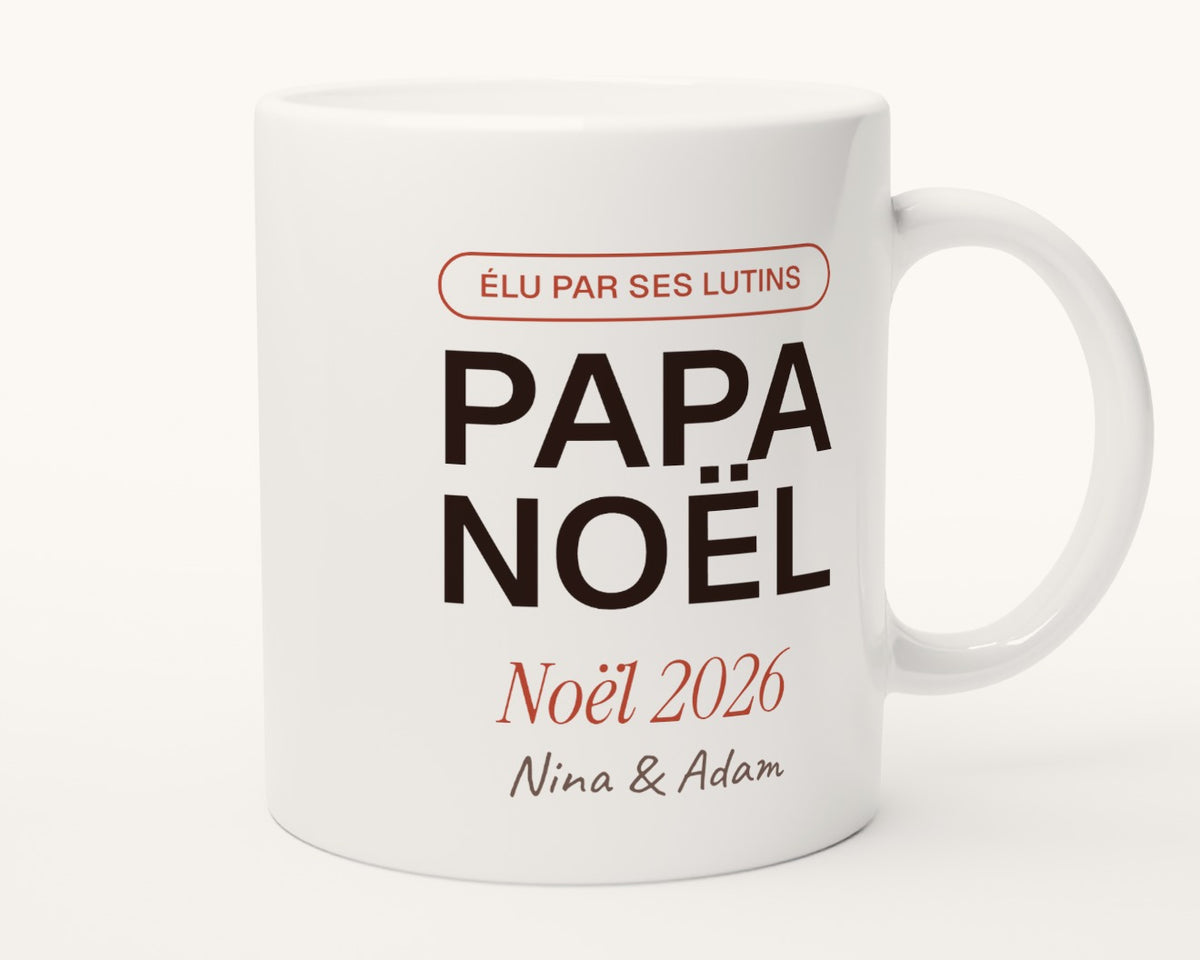 Mug « Papa Noël » personnalisé avec les prénoms des enfants – autre face, anse à droite