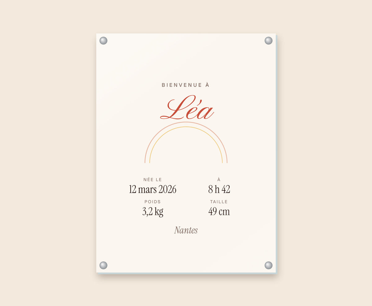 Affiche de naissance personnalisée – Tableau plexi 30×40 cm